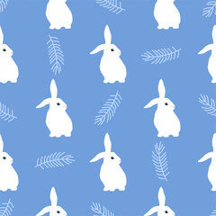 Seamless pattern with rabbits and branch.