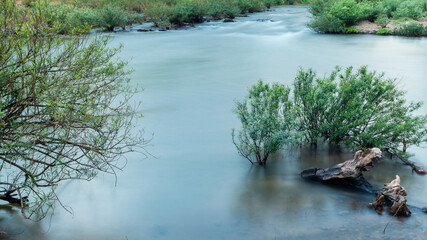 The stream of water flows down