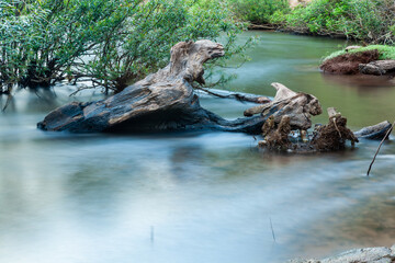 The stream of water flows down