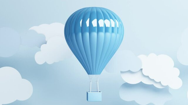 air balloon paper art style and product stand with blue pastel sky background 3d rendering