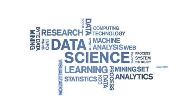 4k Data Science Animated Tag Word Cloud;Text Design big data Animation typography seamless loop.