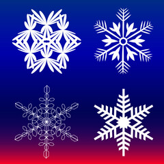 set of snowflakes on blue background