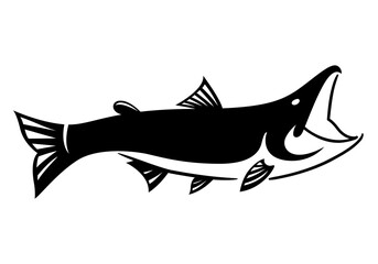 Graphic black salmon on white background