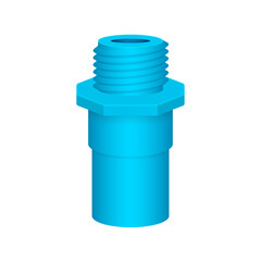 PVC or plastic pipe fitting vector icon. Adapter type consist of slip socket opening one end and male NPT thread. Part for installation in pipeline system for plumbing, drainage, vent and water supply