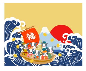 宝船　牛の七福神