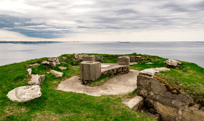 Fototapeta premium Remains of one of the fortifications or cannon set at historical Fjoloy fort, Rennesoy kommune, Stavanger, Norway, May 2018