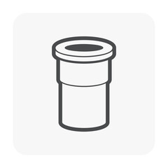 PVC plastic pipe fitting vector icon. Adapter with slip socket opening one end and female NPT thread. Part for installation in pipeline system for plumbing, drainage, waste, vent and water supply.