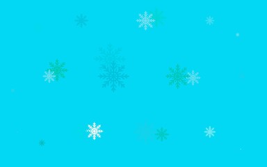 Light Blue, Green vector background with xmas snowflakes.