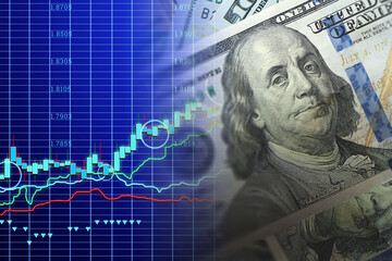 US dollar on the background of the financial chart. Concept Economy, business investment, economic...