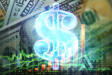 US dollar hologram on the background of the financial chart. Economy concept, business investment,...