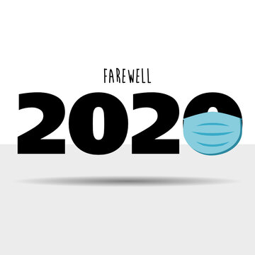 Farewell Good Bye 2020 Lettering With Blue Facemask Isolated In White Background