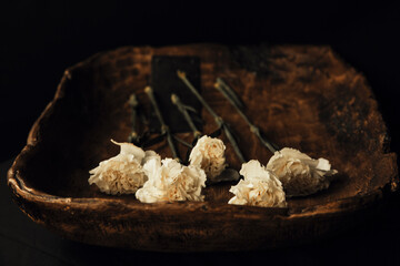 white and wood flowers