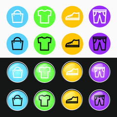 Clothes icons vector collection, vector icon set of fashion signs and symbols.  20 icon set on white and black background
