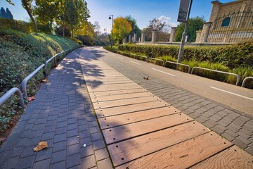 jerusalem, israel. 02-12-2020. Old railway tracks that have been turned into a promenade and bicycle paths, in the compound of the first and oldest train station on David Remez Street,