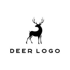 Deer Logo Design Template, Elegant deer buck stag antler silhouette logo design inspiration