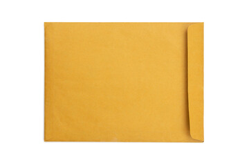 Brown envelope front isolated on white background with clipping path. top view. Document envelope.