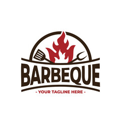 Vintage Retro Bbq Barbeque Barbecue Logo Grill Symbol Vector Design Template