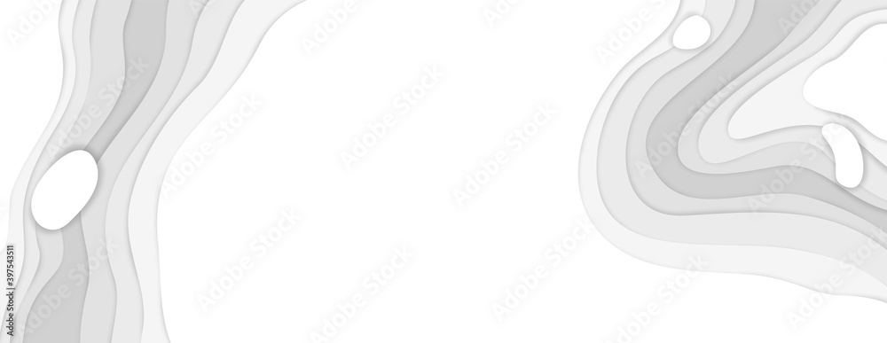 Poster paper cut background. 3d white cardboard layout, relief texture with color gradient, curved lines an