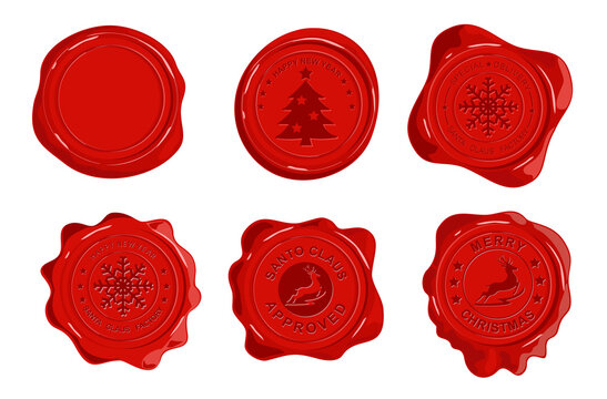 Santa official mail red wax seal isolated on white background. Special delivery from the North Pole, made in Santa s workshop Christmas vintage rubber stamps, labels, badges set.vector illustration