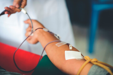 Transfusion blood donation : Healthcare and charity concept