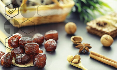  Healthy and proper nutrition for life. Healthy foods. Dried fruits for diet. Prunes, dates, raisins and figs.