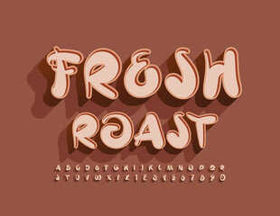 Vector creative sign Fresh Roast. Artistic 3D Font. Handwritten retro style Alphabet Letters and Numbers