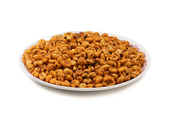 Indian Namkeen Food Puff Masala on White Background