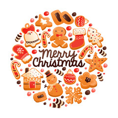 Fototapeta premium Super Cute Gingerbread Christmas Cookies Round Decorations