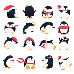 Super Cute Cartoon Holiday Penguins Set