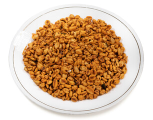 Indian Namkeen Food Puff Masala on White Background