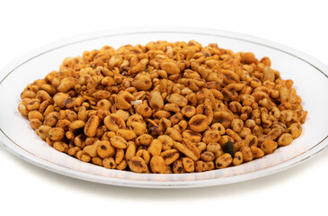 Indian Namkeen Food Puff Masala on White Background