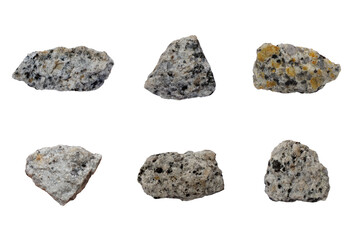 Set of pegmatite granite rock isolated on white background.