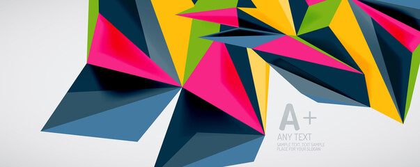Vector triangle geometric backgrounds. Low poly 3d shape on light backdrop. Vector illustration for covers, banners, flyers and posters and other designs