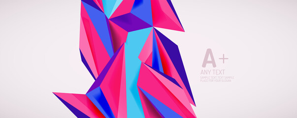 Vector triangle geometric backgrounds. Low poly 3d shape on light backdrop. Vector illustration for covers, banners, flyers and posters and other designs