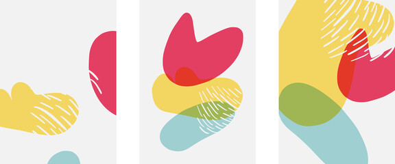 Hand drawn doodle shapes, wall art painting style, vector abstract background templates. A4 poster design or for covers, banners, flyers