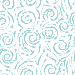 Seamless vector pattern of spirals of torn lines and corners of turquoise color isolated on white background.Texture of waves and curls.