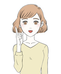 女性の表情　笑顔　人差し指