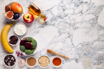 Products for healthy bowel. Natural food for gut.