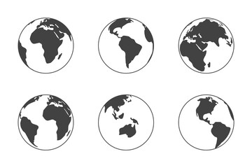 Earth globe black silhouette isolated on white background. Vector symbol world sphere planet.