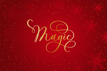 Christmas Magic background with shining snowflake. Merry Christmas card illustration on red background.