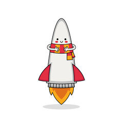 Cute rocket cartoon character wearing scarf
