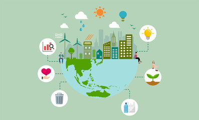 Fototapeta na wymiar Ecology life, eco city vector banner illustration ( ecology concept , nature conservation )