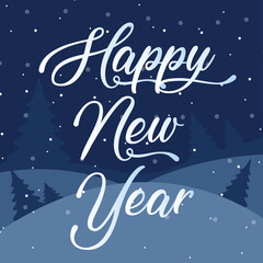 Fototapeta premium Vector New year 2021 background with tree and snow Postcard, splash screen