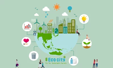 Foto op Canvas Ecology life, eco city vector banner illustration ( ecology concept , nature conservation ) © barks