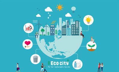Ecology life, eco city vector banner illustration ( ecology concept , nature conservation )