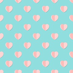 Vector pink paper hearts shape seamless pattern background.