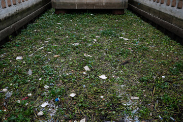 Plastic bottles and styrofoam pollution