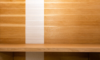 Empty shelf on wooden background. Wood texture.