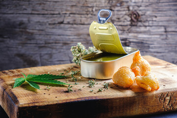 balls donuts from medical cannabis butter, sugar, flour, egg. marijuana buds. medical cannabis...