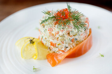 Appetizing salad, healthy food. Fresh fruit